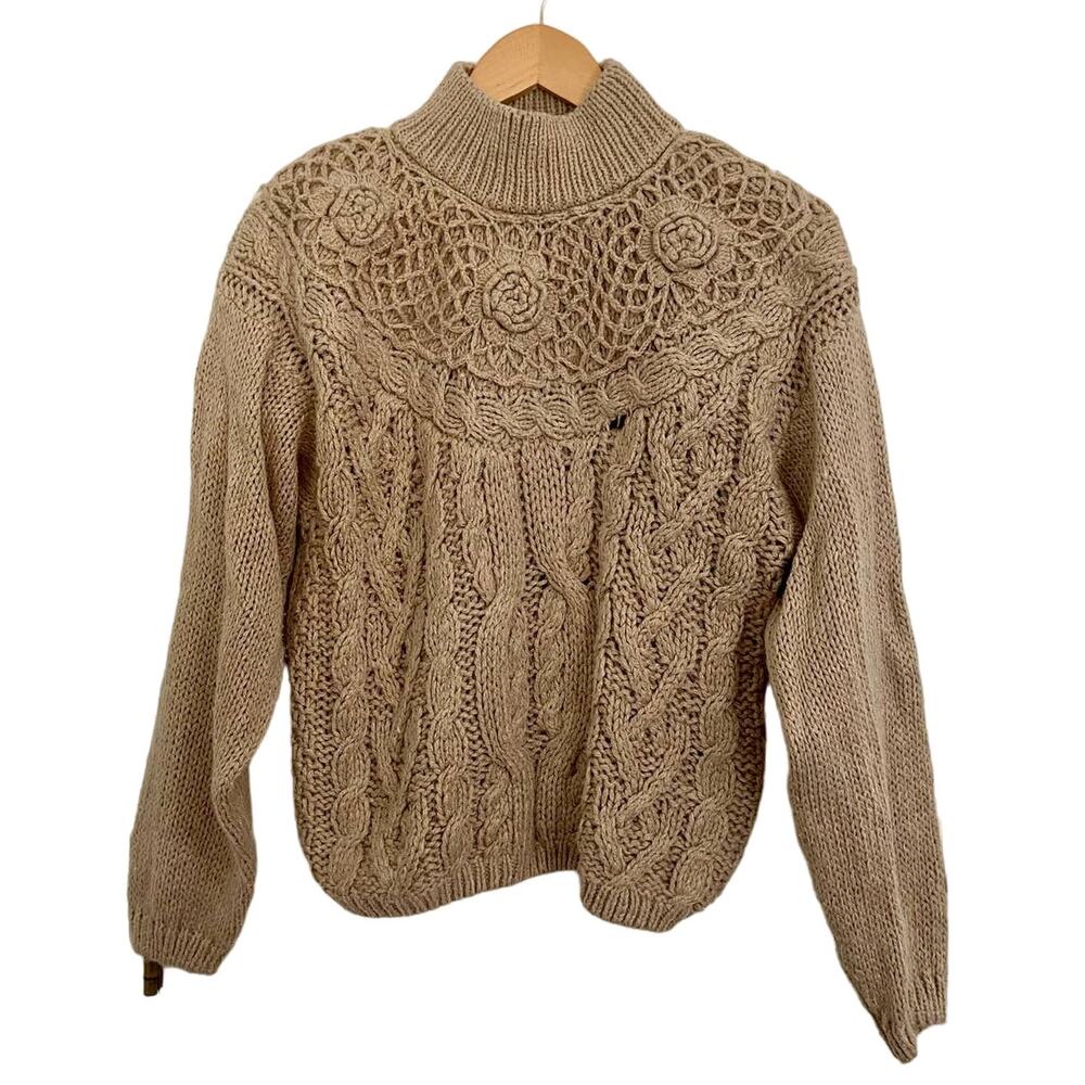 Vintage 90's Hand Knit Shenanigans Sweater Medium Tan